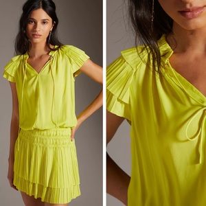 BOGO! Anthropologie Current Air Pleated Flutter Sleeve Mini Dress XL